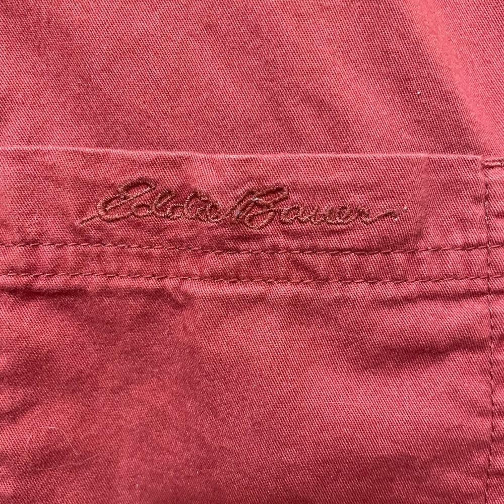 Eddie Bauer Short Sleeve Button Up‎ Shirt Brick Red Cotton Khaki Large 90s - Picture 3 of 8